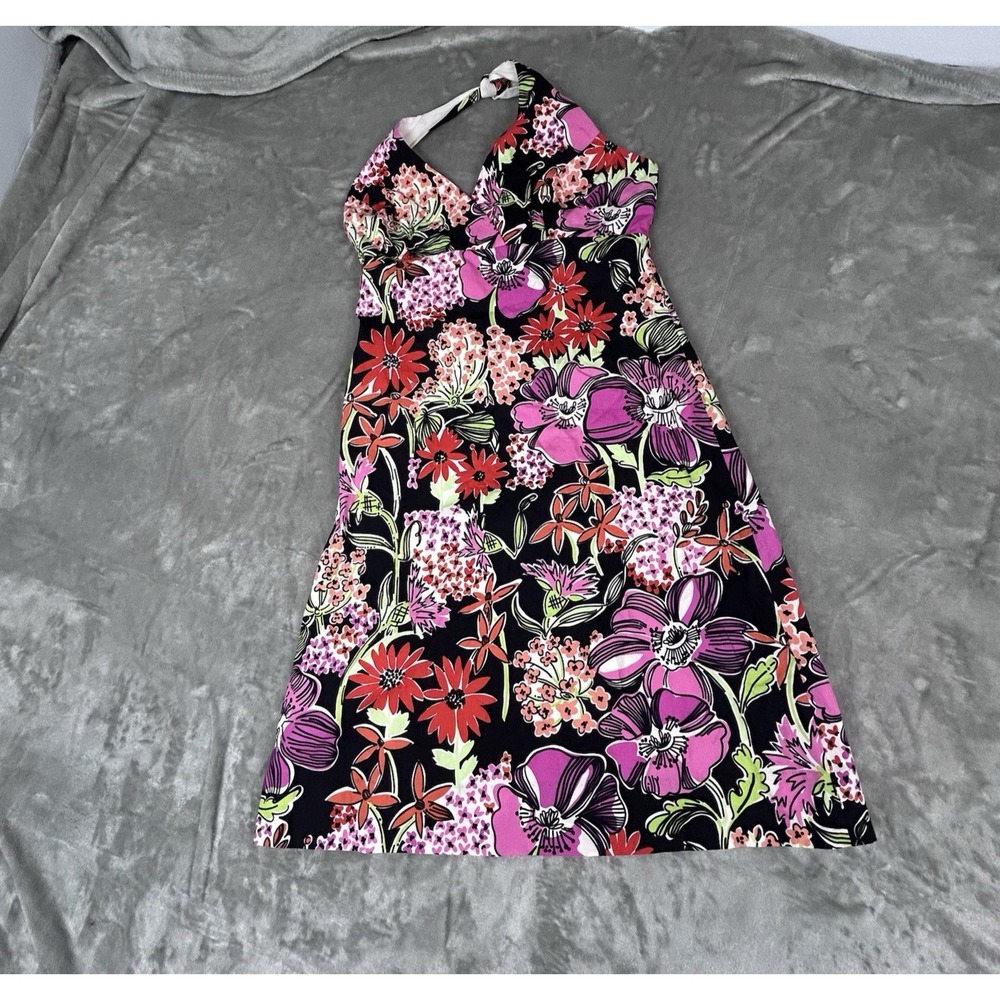 Lilly Pulitzer black floral cotton halter dress size 10 spring summer cruise